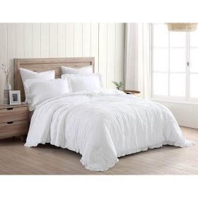 White Ruffled Edge Microfiber Comforter Set (size: King)