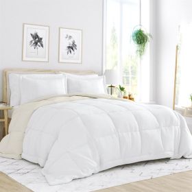 Microfiber Reversible Comforter Set in White and Cream (size: King/Ca King)