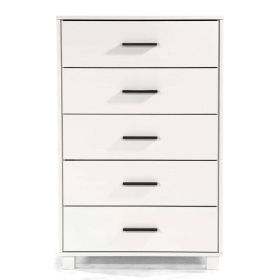Bedroom Chest, Modern Farmhouse Solid Wood 5 Drawer (Color: White)