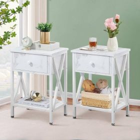 Nightstand, Set of 2 - Rustic Farmhouse 1-Drawer Bedside Table (Color: White)