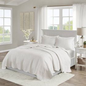 Reversible Scalloped Edges Microfiber Quilt Set in White (size: King)
