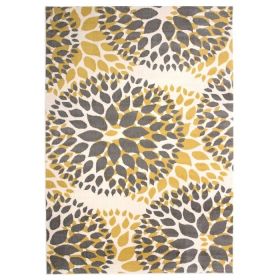 Area Rug, Grey Yellow Floral Woven Stain Resistant Polypropylene (size: 5' X 7')