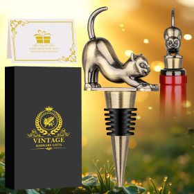 Cat Shaped Red Wine Stopper Set With Metallic Luster Bottle Stopper Gift Box,  Wine Accessory (Option: Bronze)