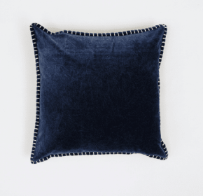 Stonewashed Cotton Velvet Throw Pillow With Decorative Hand-stitched Edges-19X19 Inch (Option: Indigo)