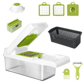 12 In 1 Vegetable Chopper With Container, Kitchen Food Chopper, Slicer, Dicer, Grater, Peeler, Egg Separator (Option: Green White)