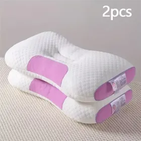 Pillows, Contoured Cotton Massage Pillow 2pack, Purple, Pink or Yellow (Color: Pink)