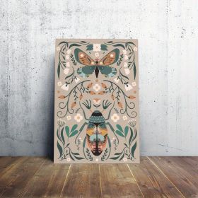 Butterfly Beetle Flower Print Wall Decor, Modern Canvas Wall Decor on Wood Frame With (Option: 16X12inch)