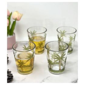 Set Of 4 Acrylic Drinking Glasses with Green Palm Tree Embellishment, Cocktail Glasses (Option: Clear)