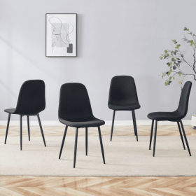 Luxury Simple Chair - Set Of 4 BLACK Linen-Cotton Material High Resilience Dining Chair With Metal Black Leg. Integral Metal Leg Architecture (Color: Black)