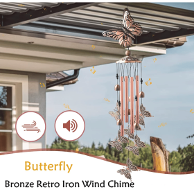 Vintage Copper Metal Wind Chime Decoration, Outdoor Hanging Ornament various choices (Style: Butterfly)