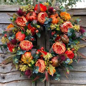 Wreath, Fall Peony and Pumpkin, Autumn Year Round Wreaths for Front Door, Artificial Fall Wreath, Thanksgiving Wreath (size: 40cm)