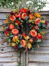 Wreath, Fall Peony and Pumpkin, Autumn Year Round Wreaths for Front Door, Artificial Fall Wreath, Thanksgiving Wreath (size: 45cm)