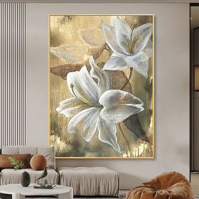 White on Gold, Hand Painted Oil Paintings, High quality Flowers Contemporary Modern Rolled Canvas Decorative Painting, Various Sizes (Style: 01, size: 150X220cm)