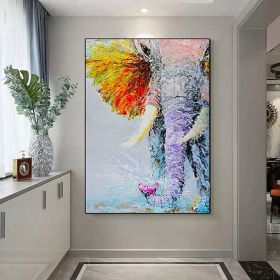 Elephant Handmade Oil Painting on Canvas, Colourful Elephant, Various Sizes (Style: 01, size: 100x150cm)