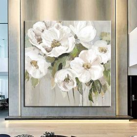 White Floral Hand Painted Oil Painting, Modern Abstract Decorative Painting (Style: 01, size: 120x120cm)