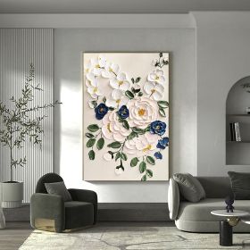 White With Green Leaves, Hand Painted Oil Paintings, Heavy Textured, Various Sizes (Style: 01, size: 90X120cm)