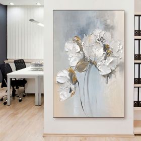 White and Blue Handmade Oil Painting Wall Art, Abstract White Floral Painting On canvas, Various Sizes (Style: 01, size: 50x70cm)