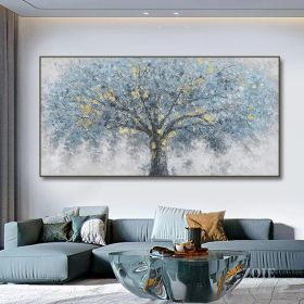 Beautiful Blue Tree Hand Painted Oil Painting on Canvas, Landscape Modern Oil Painting, Various Sizes (Style: 01, size: 40x80cm)