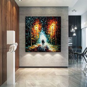 Romantic Cityscape Oil Painting, Hand Painted Oil Painting, Original On Canvas, Large Wall Art Abstract Colorful Forest Painting, Various Sizes (Style: 01, size: 70x70cm)
