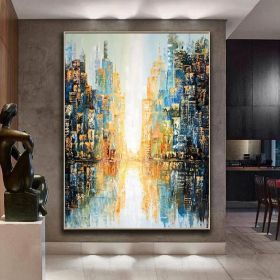 Handmade Oil Painting Abstract Art Colorful Wall Art Skyline New York (Style: 01, size: 140x210cm)