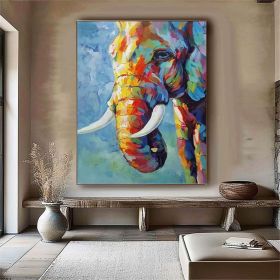 Elephant Oil Painting On Canvas, Hand Painted Impressionist- Contemporary Multi-colored Safari Animal Fine Art, Various Sizes (Style: 01, size: 120x160cm)