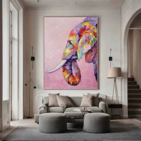 Original Hand Painted Impressionist Palette Knife Elephant Oil Painting On Canvas- Contemporary Multi-colored Animal Fine Art (Style: 01, size: 50x70cm)