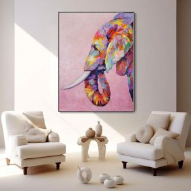 Original Hand Painted Impressionist Palette Knife Elephant Oil Painting On Canvas- Contemporary Multi-colored Animal Fine Art (Style: 01, size: 80x120cm)