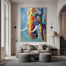 Elephant Oil Painting On Canvas, Hand Painted Impressionist- Contemporary Multi-colored Safari Animal Fine Art, Various Sizes (Style: 01, size: 50x70cm)
