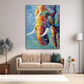 Elephant Oil Painting On Canvas, Hand Painted Impressionist- Contemporary Multi-colored Safari Animal Fine Art, Various Sizes (Style: 01, size: 70x100cm)