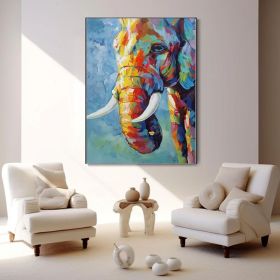 Elephant Oil Painting On Canvas, Hand Painted Impressionist- Contemporary Multi-colored Safari Animal Fine Art, Various Sizes (Style: 01, size: 80x120cm)