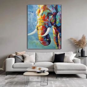 Elephant Oil Painting On Canvas, Hand Painted Impressionist- Contemporary Multi-colored Safari Animal Fine Art, Various Sizes (Style: 01, size: 90x130cm)