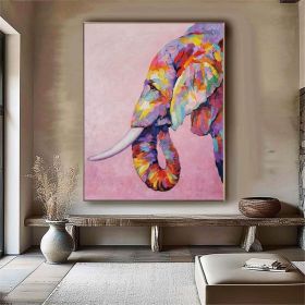 Original Hand Painted Impressionist Palette Knife Elephant Oil Painting On Canvas- Contemporary Multi-colored Animal Fine Art (Style: 01, size: 120x160cm)