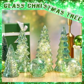 Mercury Glass Christmas Tree for Tabletop, 6 Pcs (Color: Sage Green)