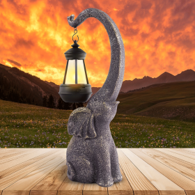 Solar Elephant Statue, Outdoor Garden Resin Elephant Sculpture, with Solar LED Lights (Quantity: 1)