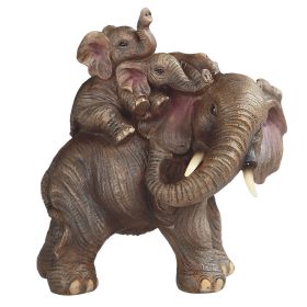 5.75"W Realistic Lifelike Elephant Playing with Calf Figurine Home Decor Gift, Collectible (Model: GSC7854522)