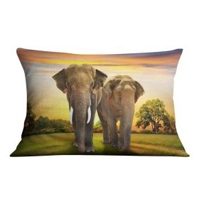Elephant family on sunset Cushion, with or without cushion (Insert: With Insert, size: 16" X 16")
