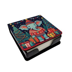Elephant Christmas  Leather Note Paper Holder with Artist-Designed Cover, Desk Accessory, Office Gift (Default: Default)