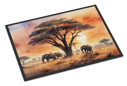 Elephants Savanna Sunrise Doormat Front Door Mat Indoor Outdoor Rugs for Entryway, Non Slip Washable Low Pile, 24H X 36W (Default: Default)