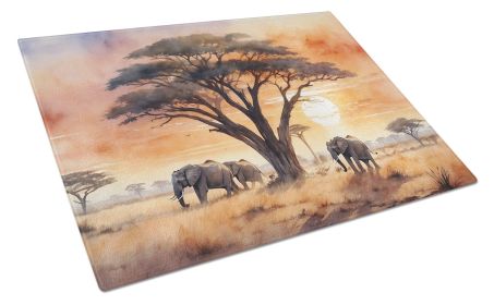 Elephants Savanna Sunrise Glass Cutting Board Decorative Tempered Glass Kitchen Cutting and Serving Board Large Size Chopping Board (Default: Default)