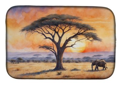 Elephants Savanna Sunrise Dish Drying Mat Absorbent Dish Drying Mat Pad for Kitchen Counter Dish Drainer Mat for Countertop, 14 x 21", Multicolor (Default: Default)