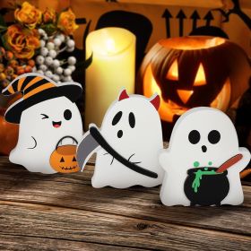 Halloween Decorations Indoor, Wooden Decor  Set of 3 (Color: C-Ghost)