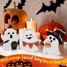 Halloween Decorations Indoor, Wooden Decor  Set of 3 (Color: B-Ghost)
