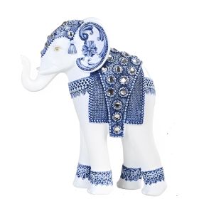 9"H Standing Long Legged Elephant with Gem Slim Elephant in Blue and White Figurine Gift. Collectible (Model: GSC7888253)