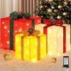 Large Outdoor Christmas Gift Boxes, 10" 8" 6"  Mini String Lights, 3 Pieces