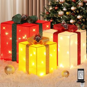 Large Outdoor Christmas Gift Boxes, 10" 8" 6"  Mini String Lights, 3 Pieces (Color: Red/White/Yellow)