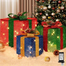 Large Outdoor Christmas Gift Boxes, 10" 8" 6"  Mini String Lights, 3 Pieces (Color: Red/Green/Blue)
