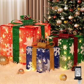 Large Outdoor Christmas Gift Boxes, 10" 8" 6"  Mini String Lights, 3 Pieces (Color: Snowflake)