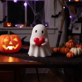 Halloween Ghost Figurine, Spooky Resin Ghost Statue, Cute Ghost Halloween Decoration (Color: Red Hear Ghost)