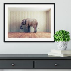Elephant - Lone elephant in a wallpapered room Framed, Various Choices, Various Sizes (Color: Natural/No White Edging, size: 48" x 32" / 120cm x 80cm (approx))