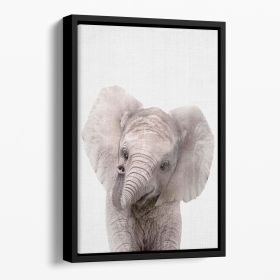 Elephant, Baby Elephant Floating Framed Canvas, Various Sizes (Color: Black, size: 24" x 16" / 60cm x 40cm approx)